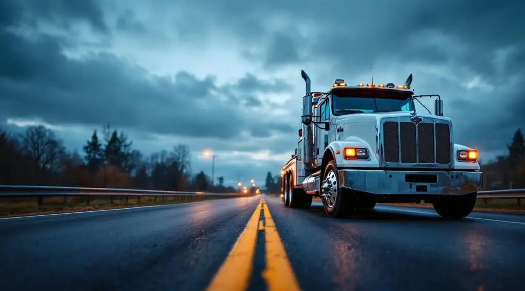 Matt's Towing flatbed truck assisting a stranded vehicle on a Nanaimo road at dusk, professional and reassuring.